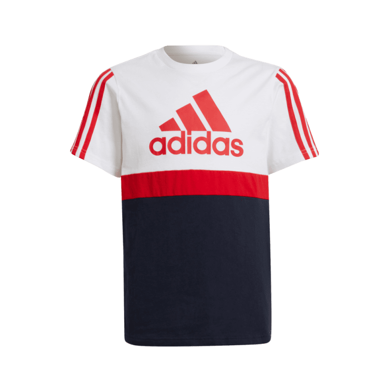 adidas Colourblock Boy's Tee, White-Navy, Image 1 - SportsPower