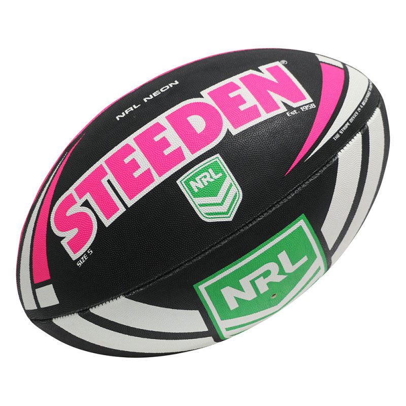 Steeden 20NRL 20Neon 20Supporter 20Rugby 20League 20Ball 19352 black 20pink web